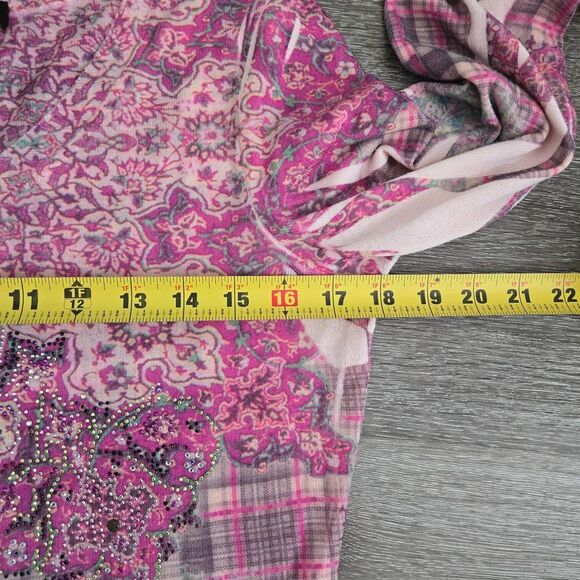 Bleu Vintage Pink paisley boho embelished Knit top with bell sleeves - Picture 3 of 9